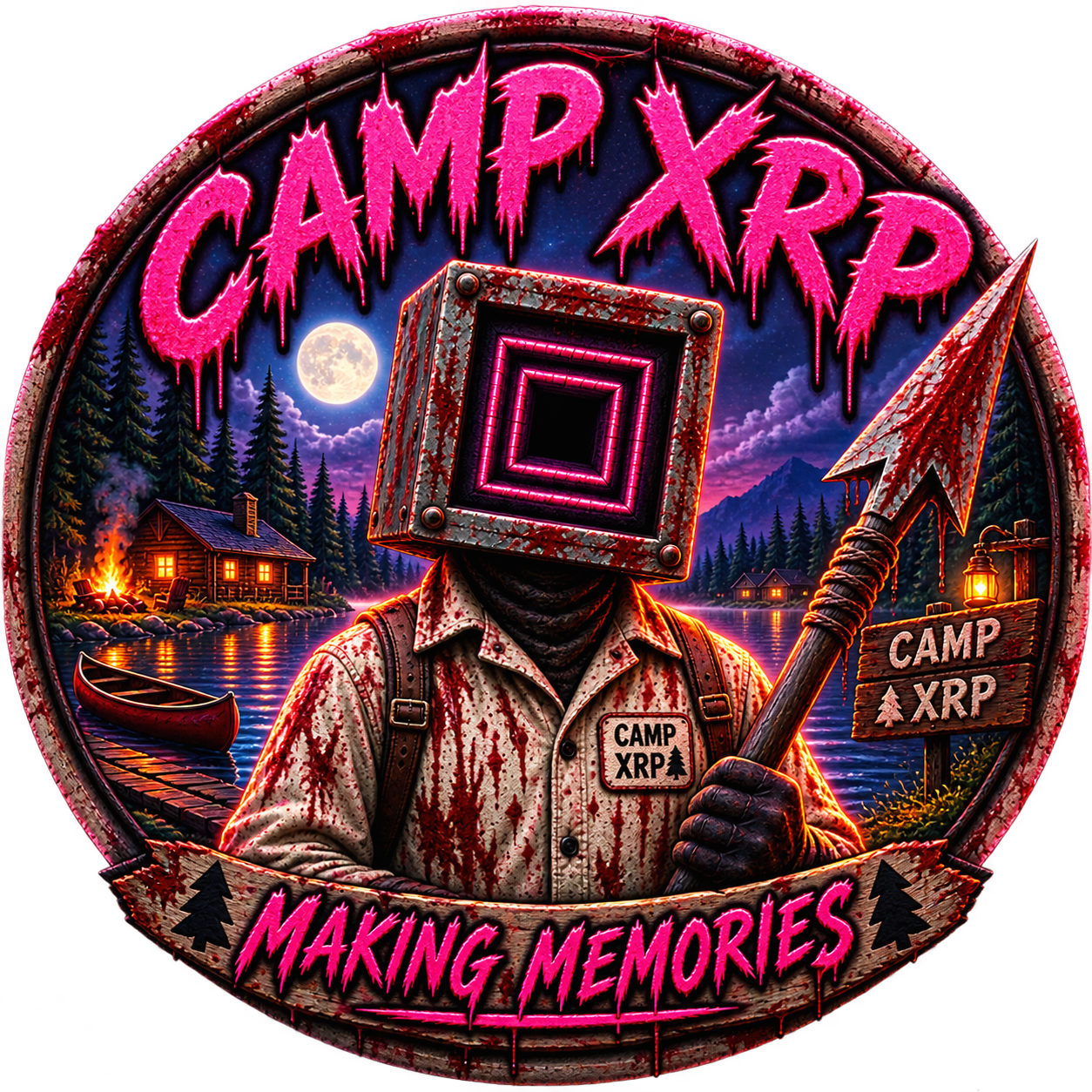CAMP XRP embroidered camp patch showing Little Death at the lake